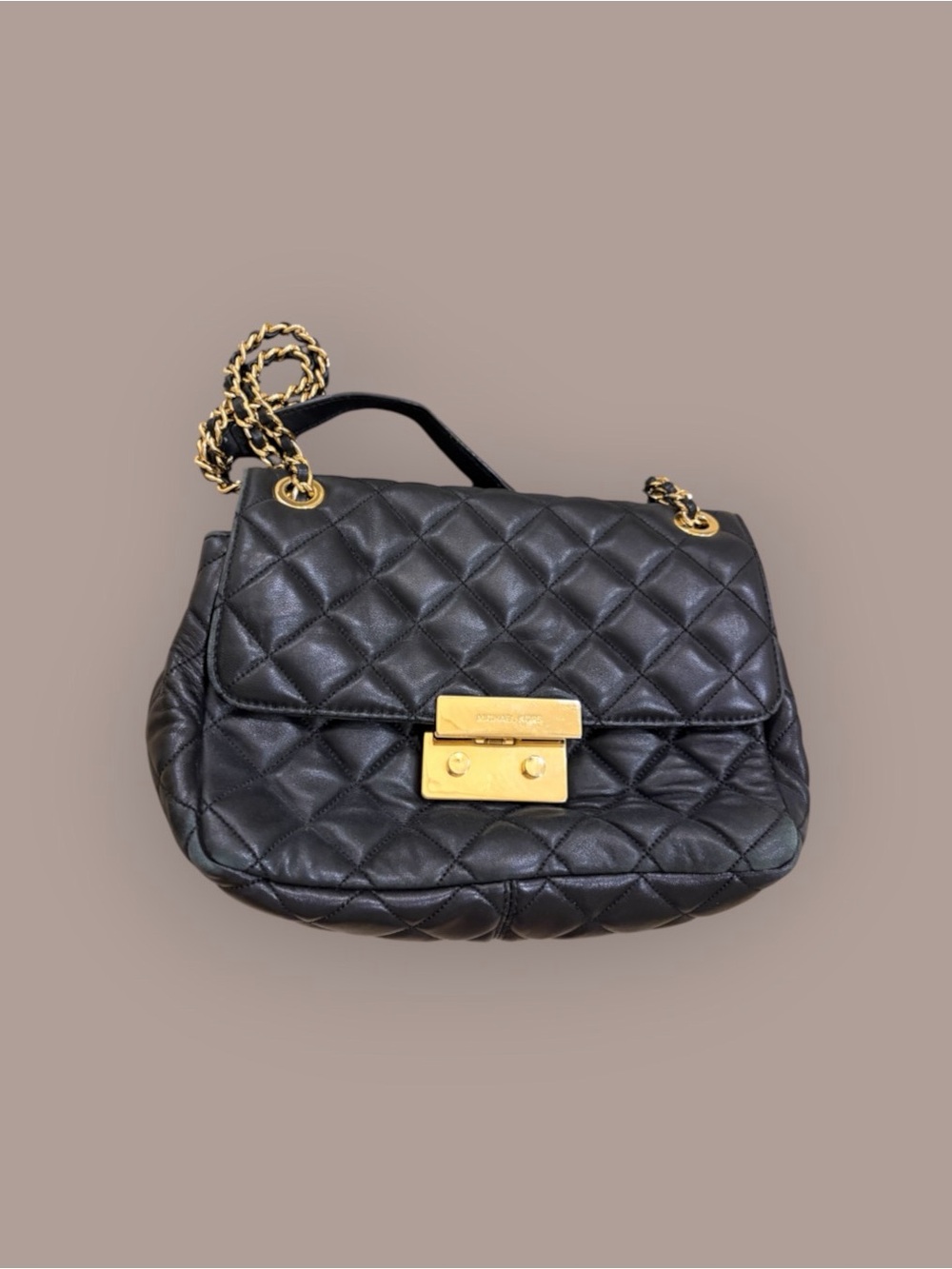 Michael Kors Black Quilted Leather Shoulder Bag with Gold Hardware